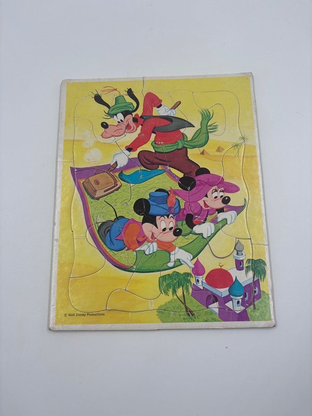 Vintage Walt Disney Mickey Goofy Pluto Magic Carpet Frame-Tray Puzzle